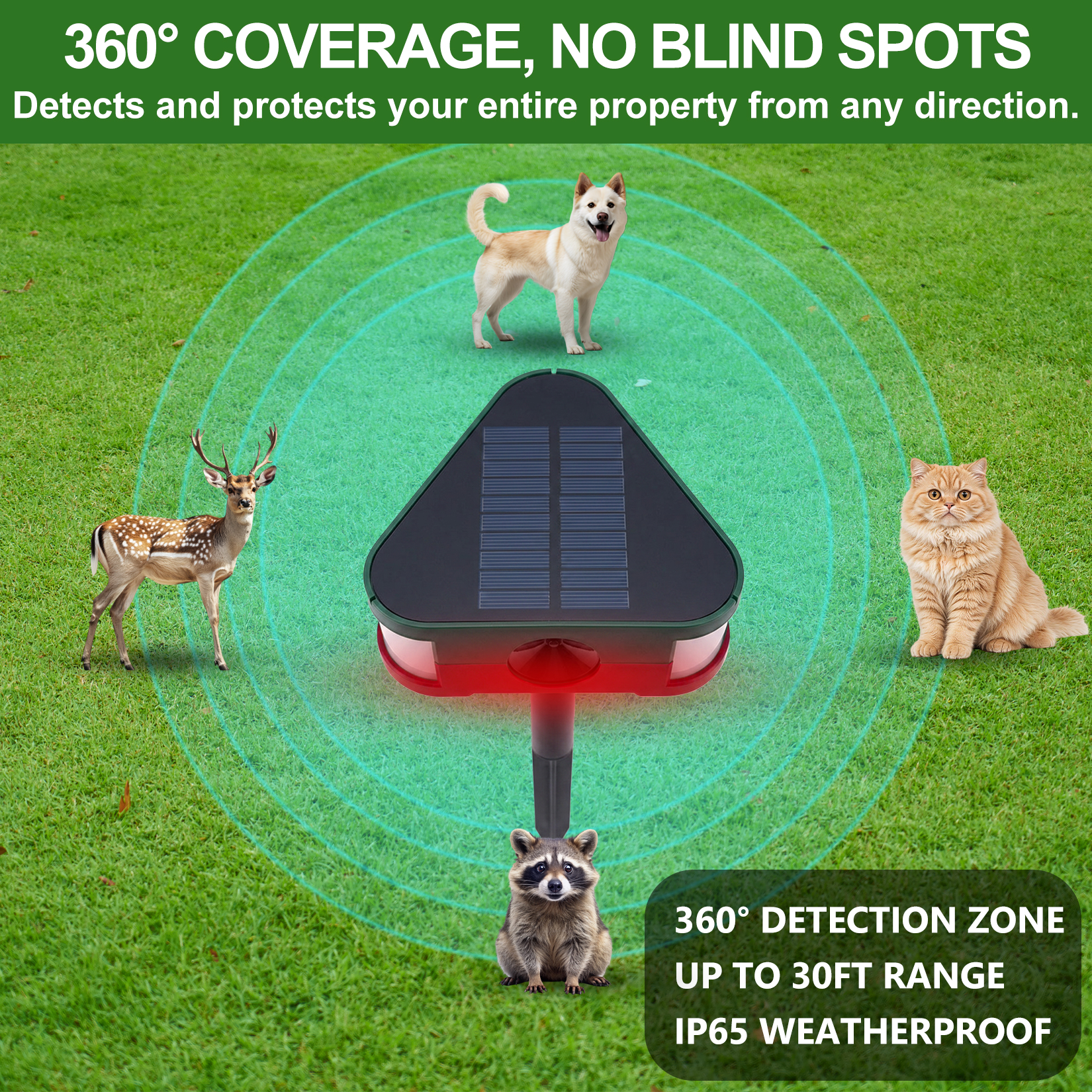 taoctee Solar ultrasonic pest repeller Animal Repeller with Remote & USB Charging